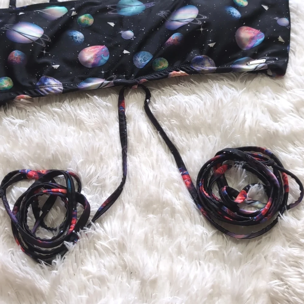 Blackmilk Galaxy Paper Universe Roped In Strappy Space Bandeau Bikini Top Large
